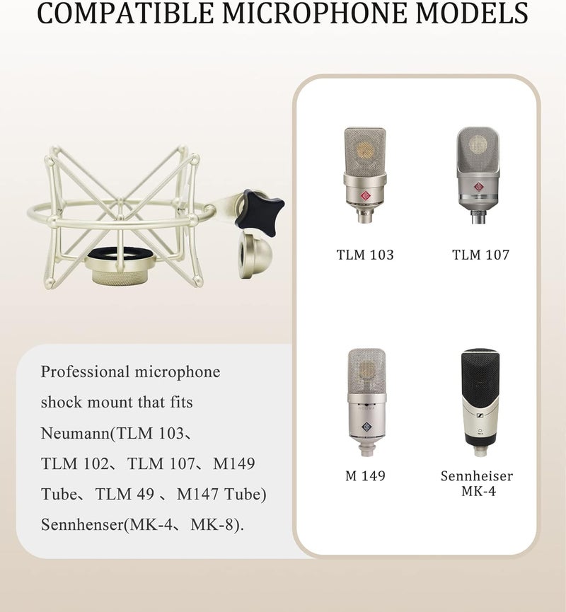 FUNTOK TLM 103 Shock Mount - Microphone Mount Compatible for Neumann TLM 103 M147 Condenser Mic by ,Silver - Image 3